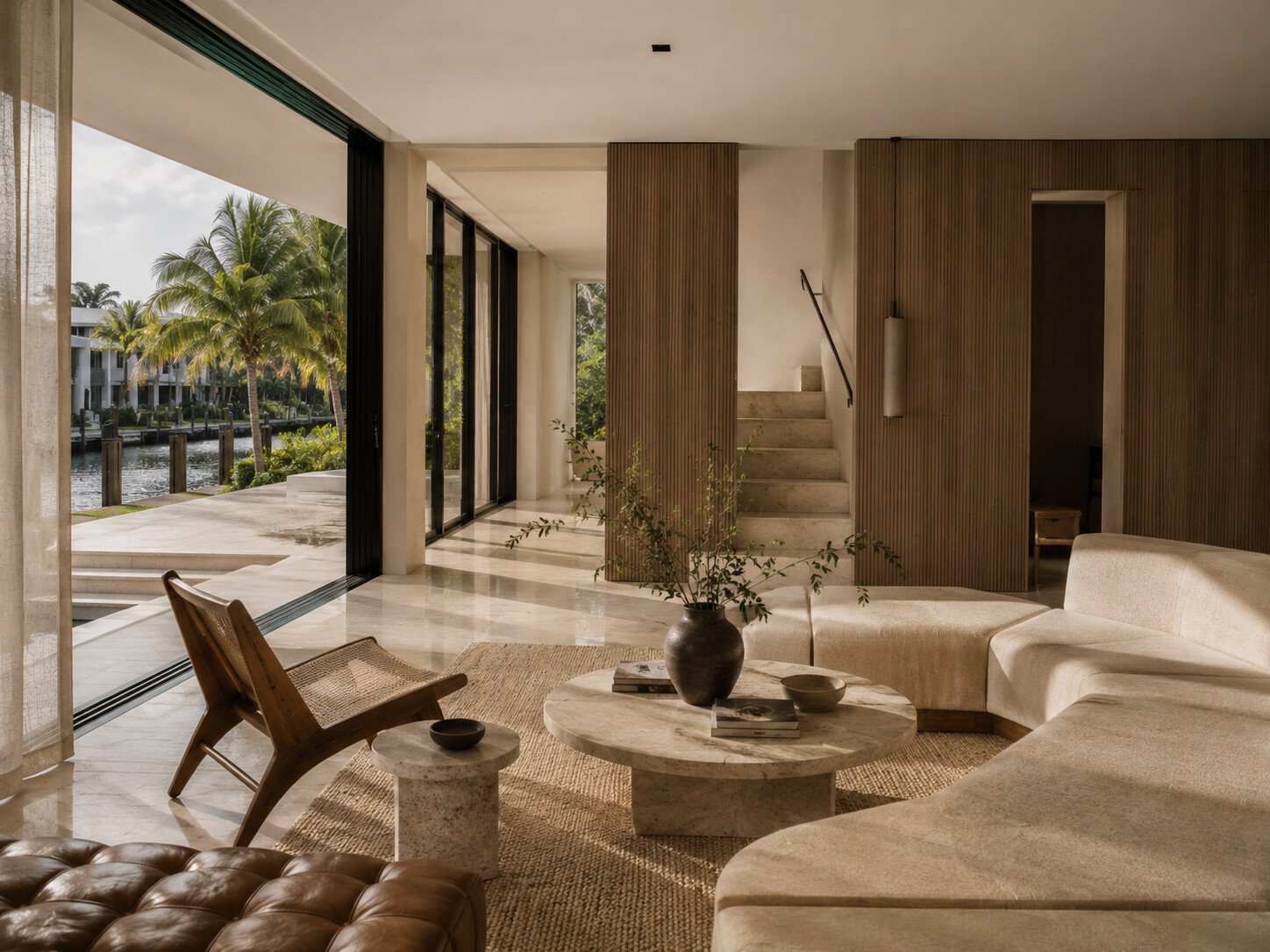 Residencia contemporánea en Miami con luz frente al agua e interior sobrio