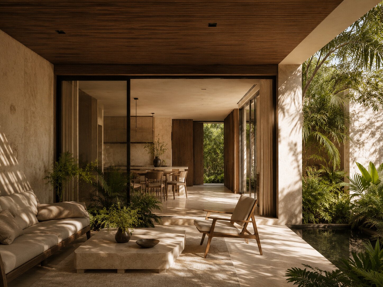 Residencia tropical contemporánea en Panamá con terraza sombreada y materiales naturales