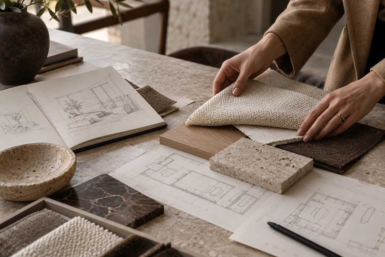 Interior contemporáneo diseñado con materiales naturales