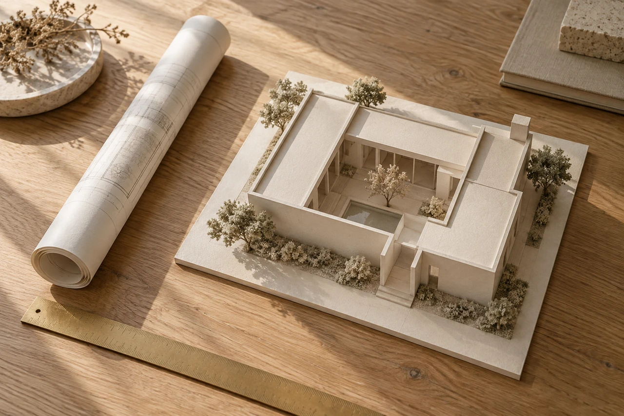 Conceptual architectural model on a studio desk